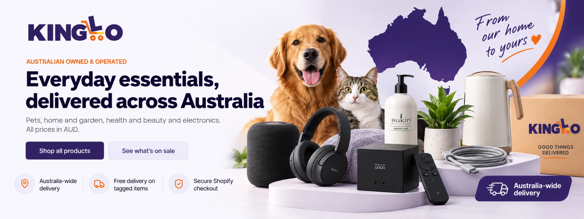 Kinglo Australia everyday essentials including pets, home and garden, health and beauty and electronics with Australia-wide delivery.